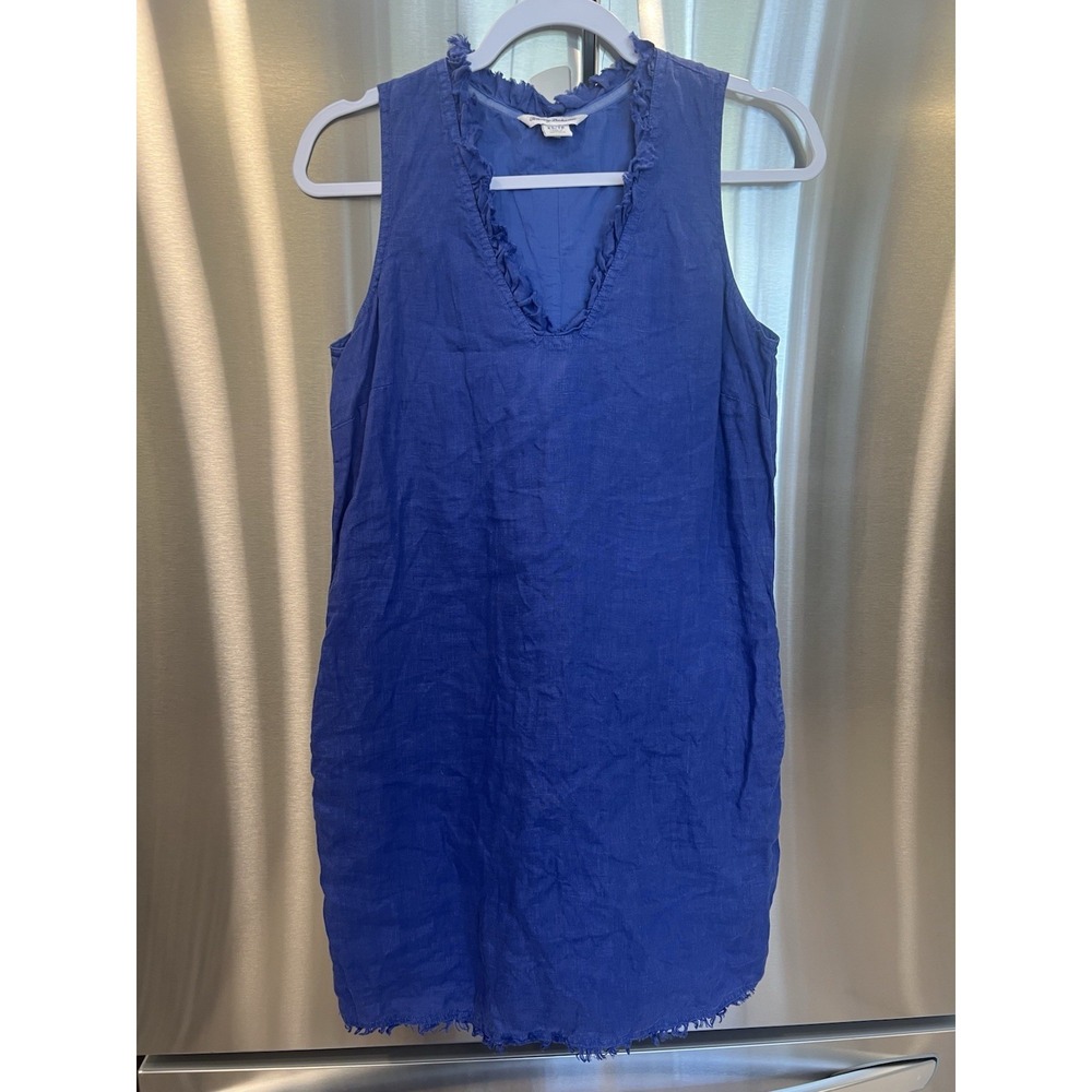 Tommy Bahama Size XS Linen Tunic Dress Blue Sleeveless Ruffle V-Neck Resort Boho